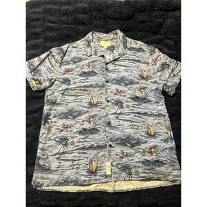 Lucky Brand Mens Large Linen Blend Hawaiian Shirt Surf Beach Tropical NWOT